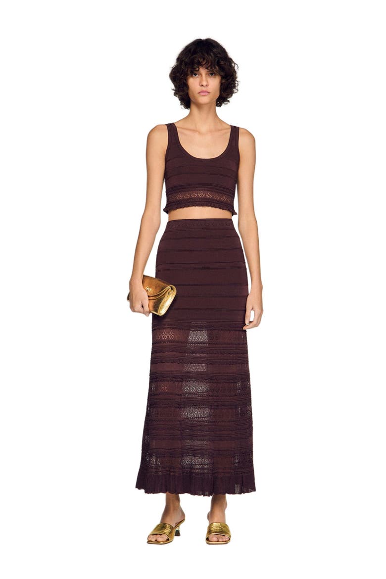 Pointelle knit maxi skirt, Alternate, color, Brown