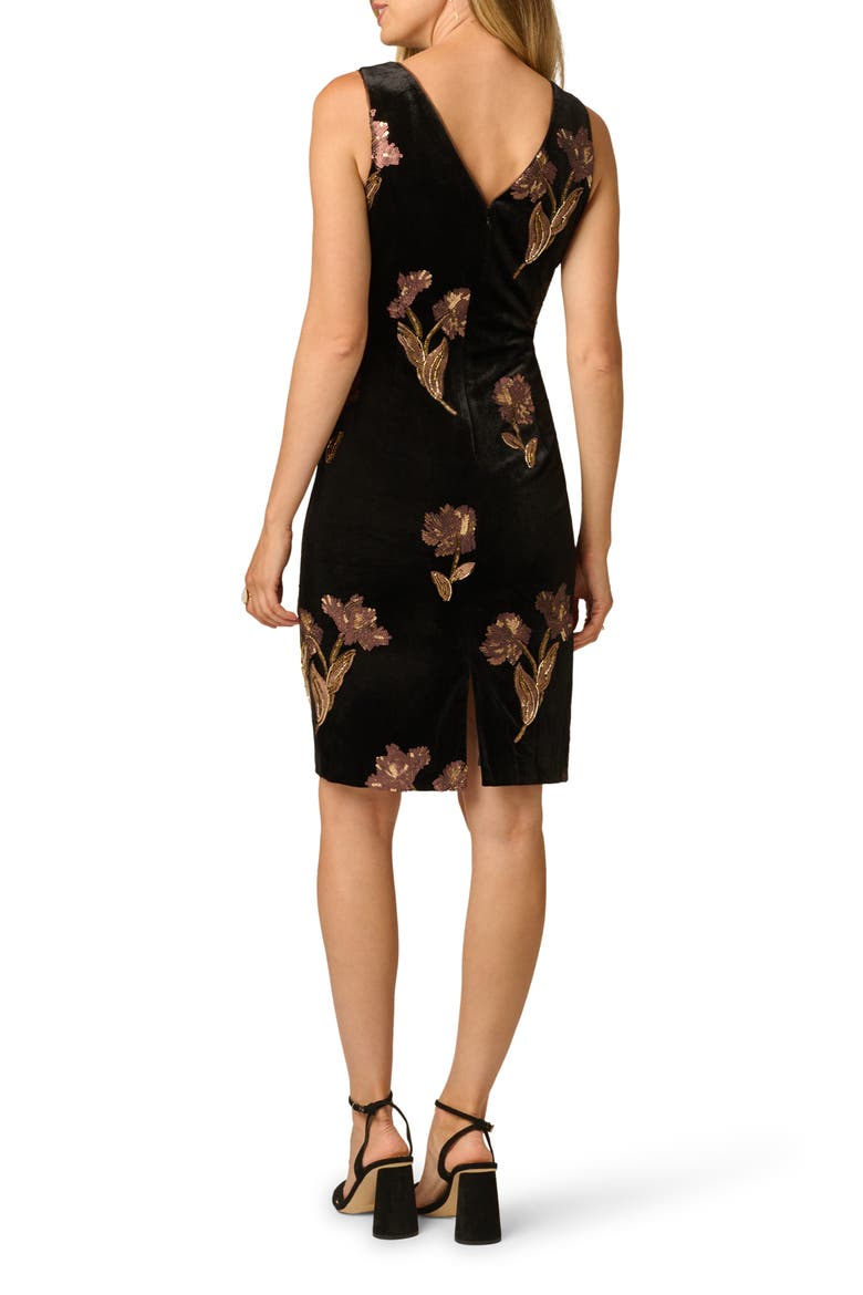 Sequin Floral V-Neck Velvet Sheath Dress, Alternate, color, BLACK/ COPPER