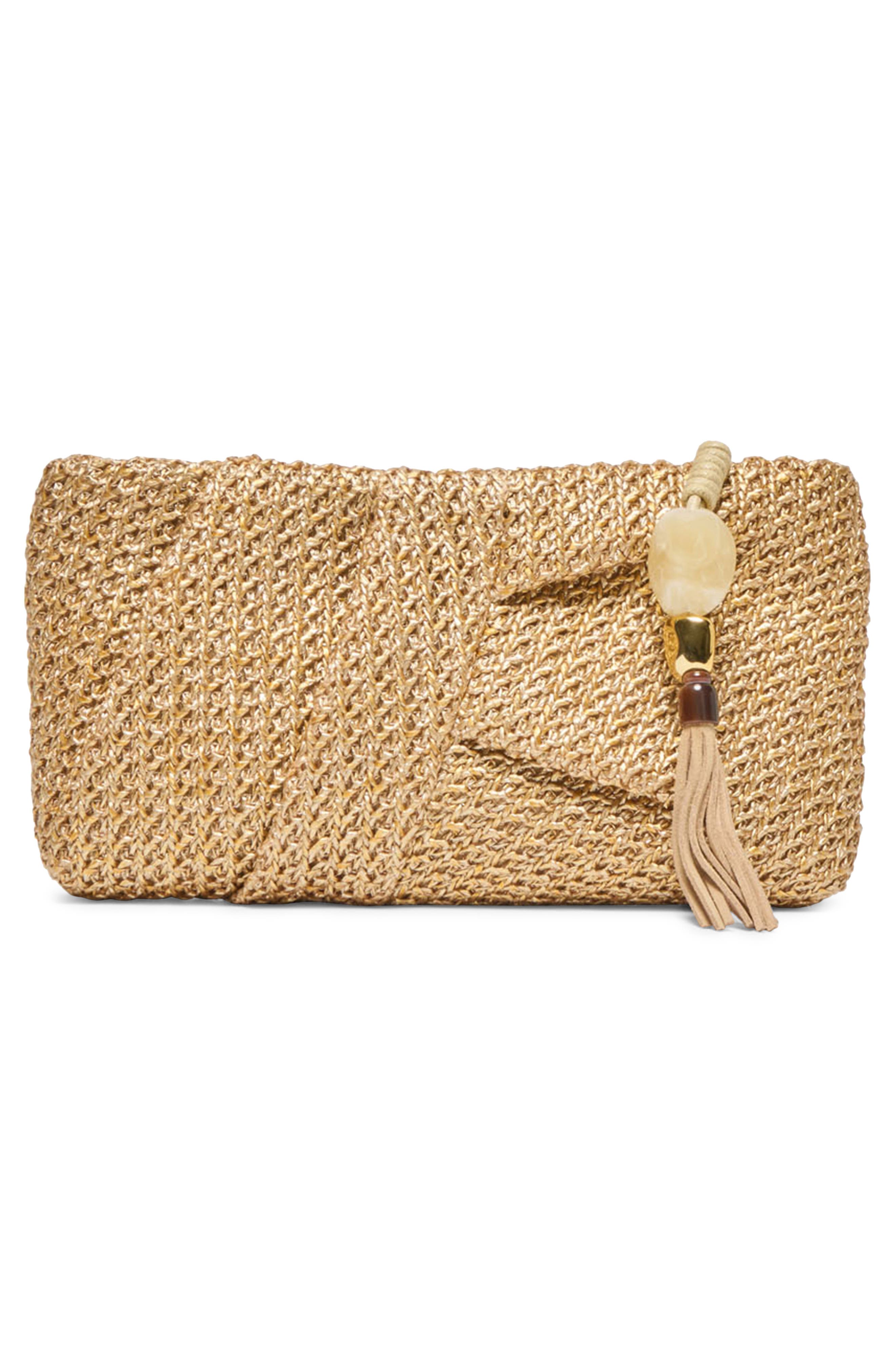 Dolce Vita Lorena Woven Raffia Clutch, Alternate, color, Gold