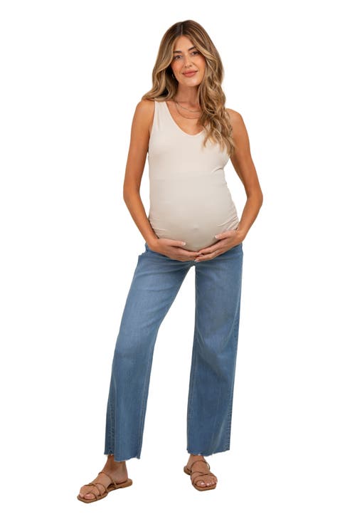 Raw Hem Ankle Slim Wide Leg Maternity Jeans