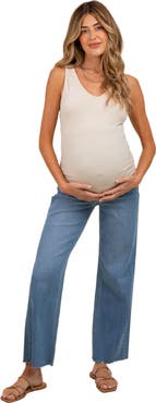 PinkBlush Raw Hem Ankle Slim Wide Leg Maternity Jeans
