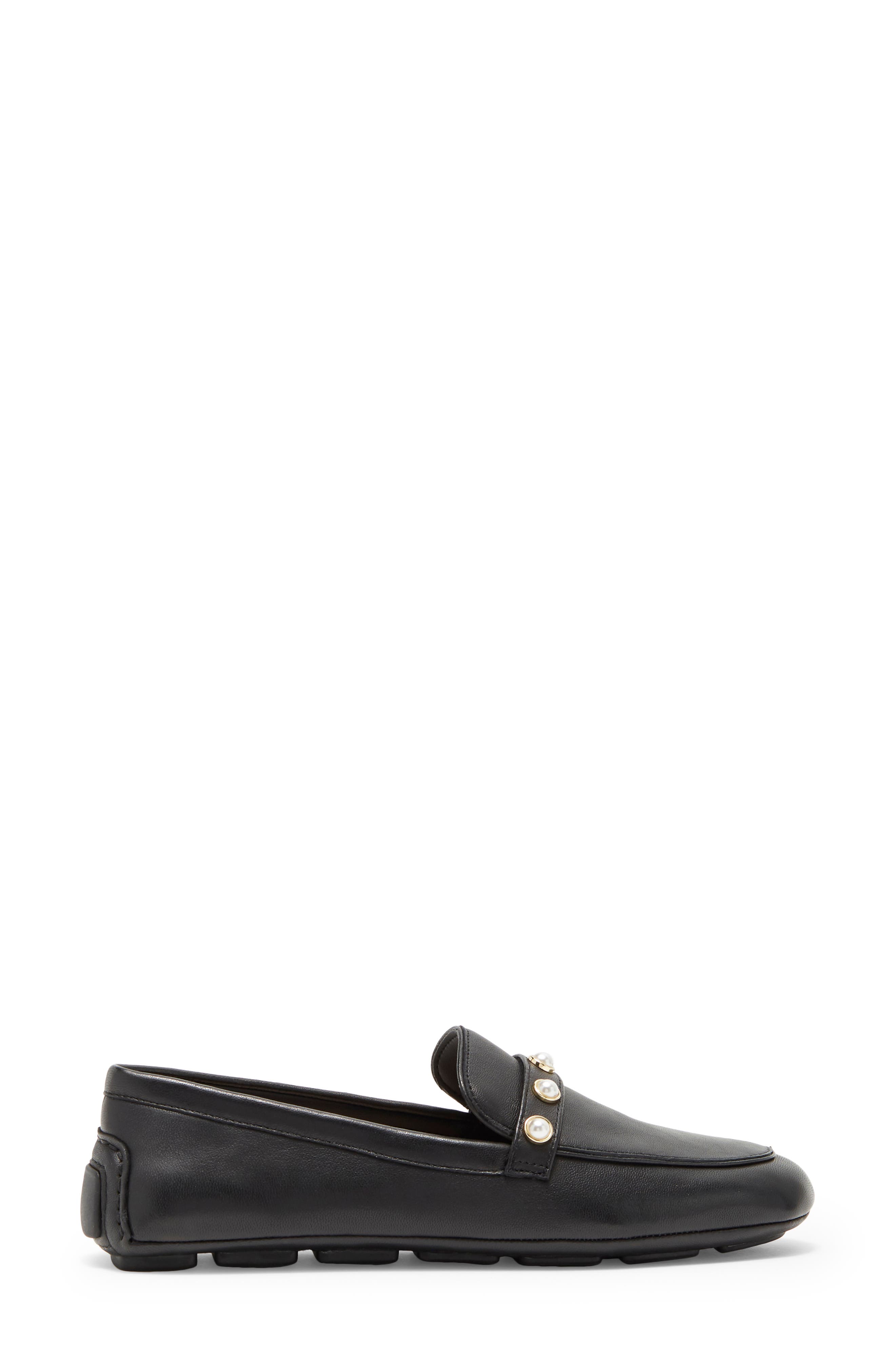 Stuart Weitzman Imitation Pearl Driving Loafer, Alternate, color, Black