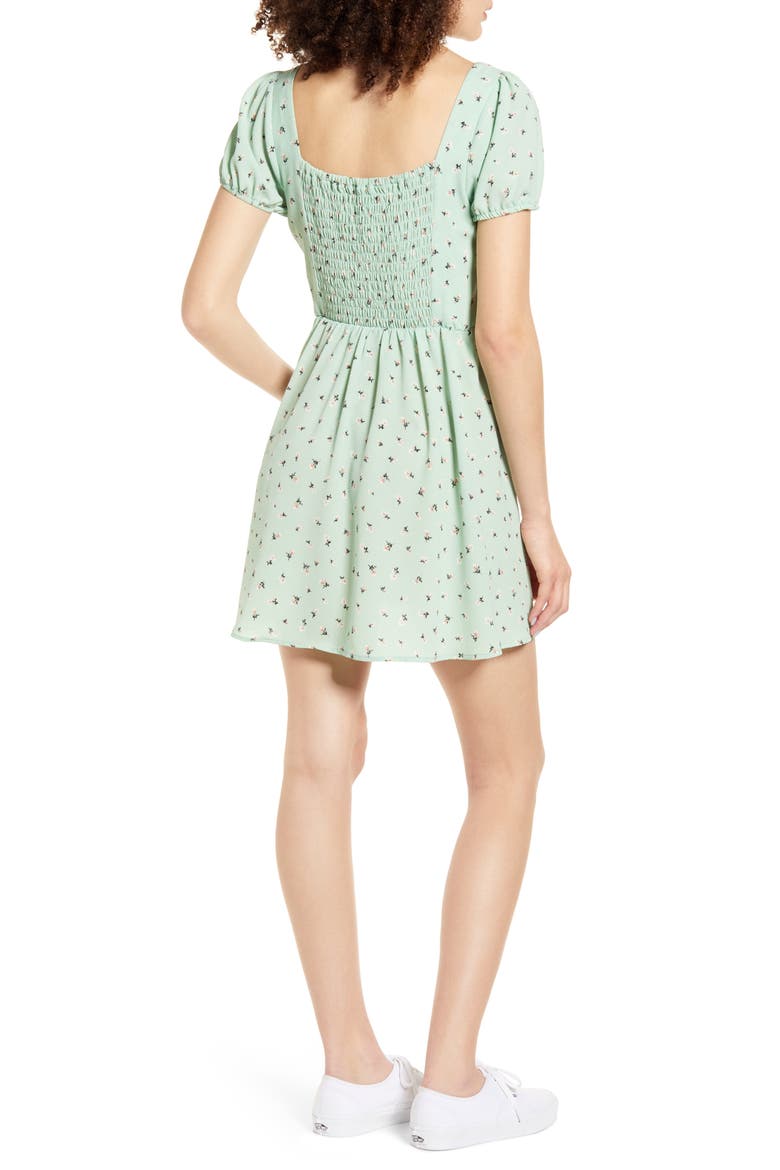 Sweetheart Floral Minidress, Alternate, color, GREEN PALE JADE MICRO DITSY