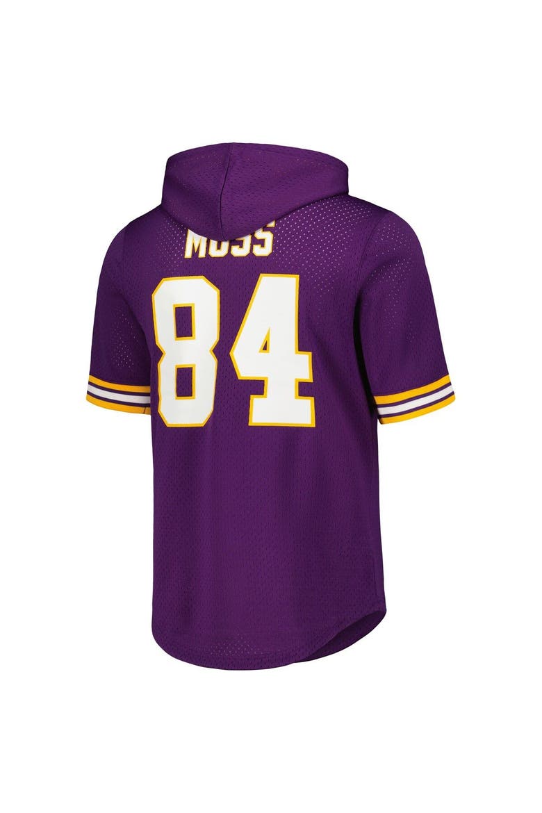 Men's Mitchell & Ness Randy Moss Purple Minnesota Vikings Retired Player Name & Number Mesh Hoodie T-Shirt, Alternate, color, Purple
