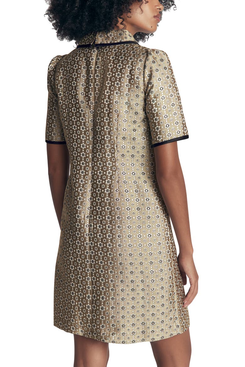 Bow Detail Jacquard Shift Dress, Alternate, color, GOLD JACQUARD
