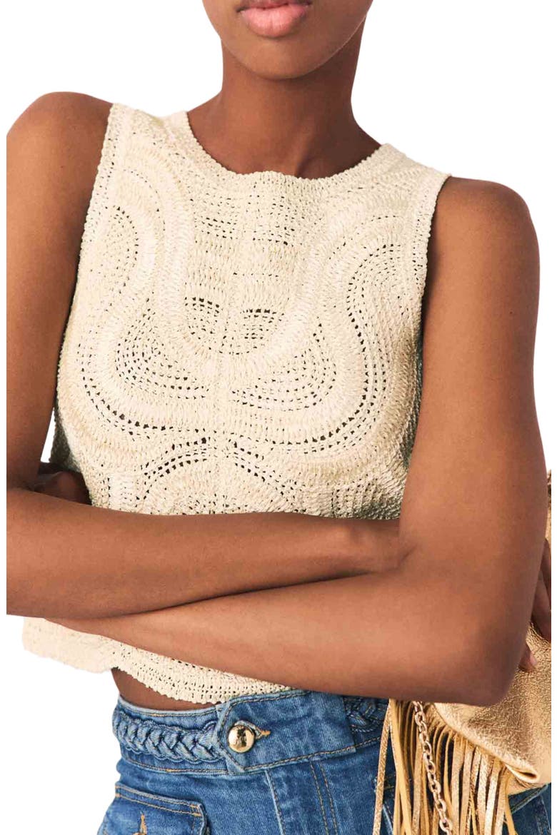 Sleeveless crochet-knit top, Alternate, color, Beige