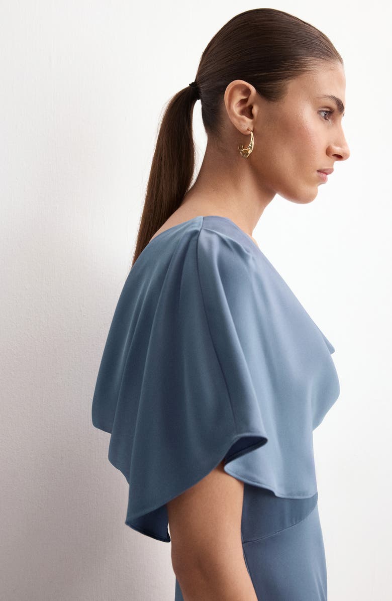 MANGO Drape Neck Satin Maxi Dress, Alternate, color, Charcoal