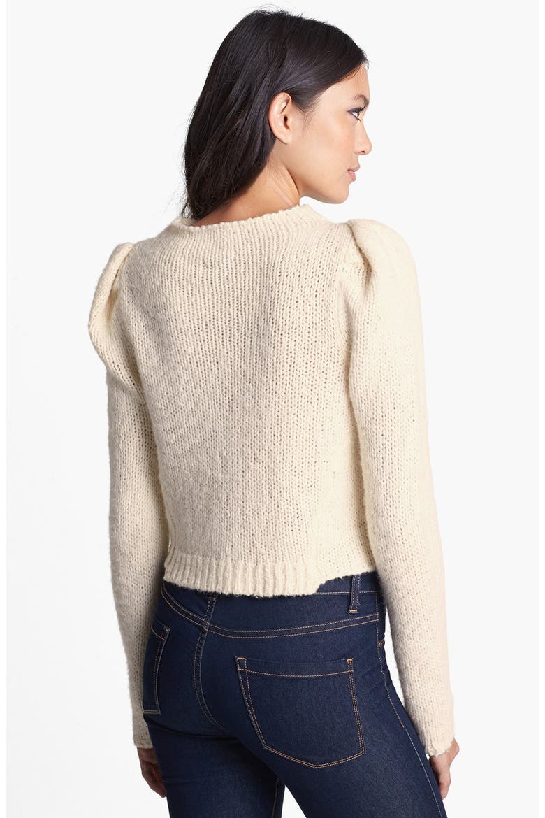 Puff Shoulder Crop Pullover, Alternate, color, CREAM- BONE