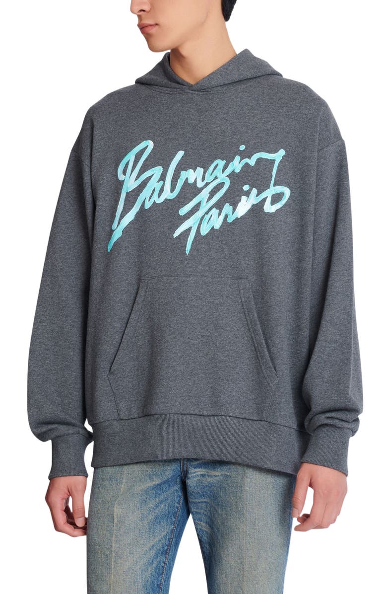 Balmain Printed hoodie, Alternate, color, Grey