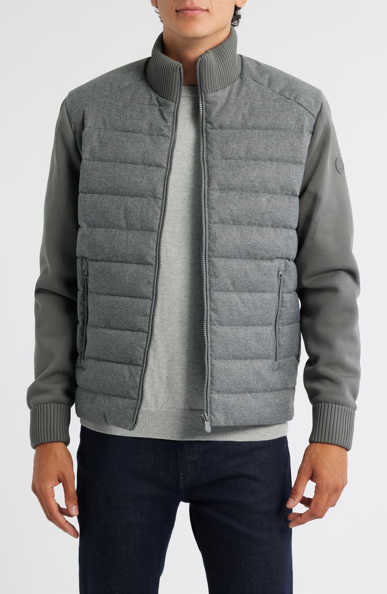 Save The Duck Gio Mixed Media Hybrid Jacket, Main, color, Mid Grey Melange