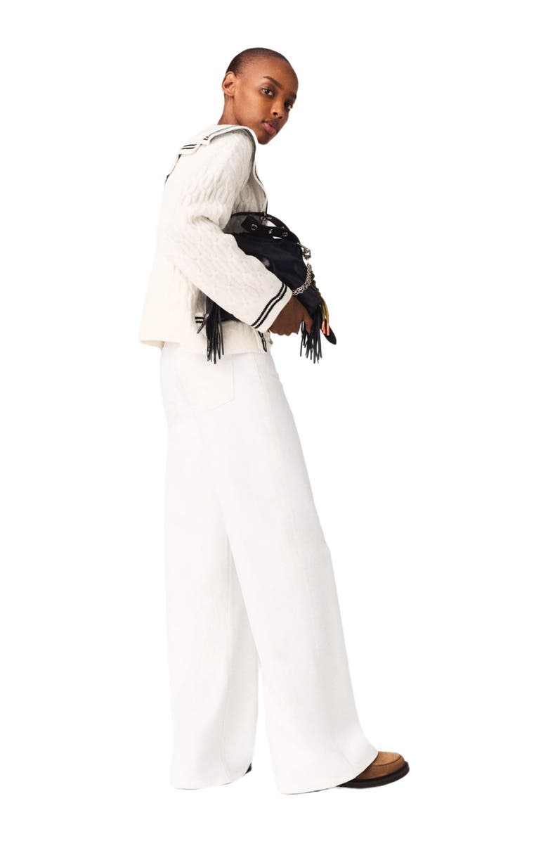 maje Boat neck cable-knit cardigan, Alternate, color, Ecru