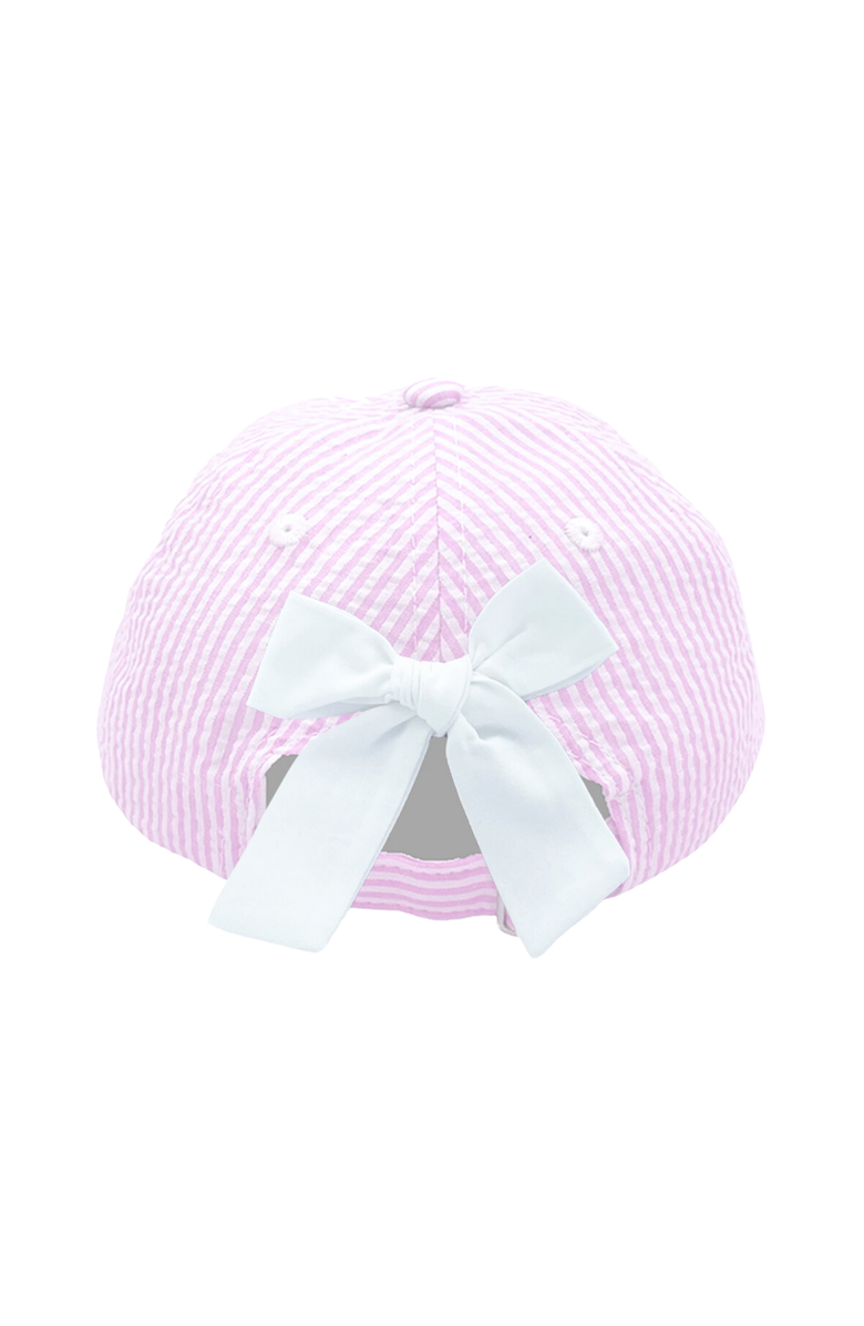 Bits & Bows Big Sis Seersucker Bow Baseball Hat, Alternate, color, Pink
