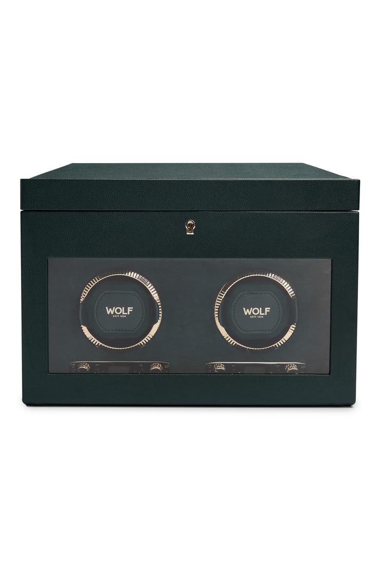 British Racing Double Watch Winder with Storage, Alternate, color, GREEN