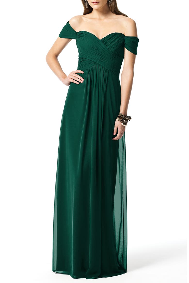 Off the Shoulder Chiffon A-Line Gown, Main, color, HUNTER