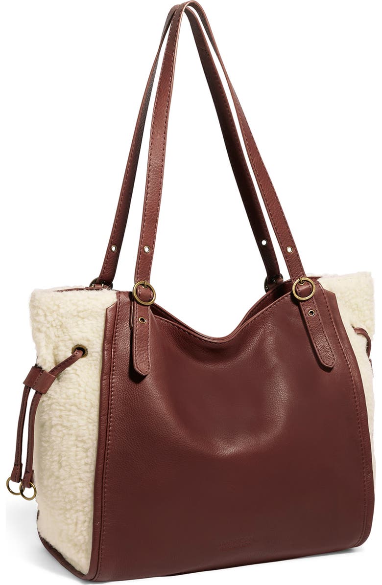 AMERICAN LEATHER CO. Kirby Faux Shearling Trim Tote Bag, Alternate, color, Cordovan/ Shearling