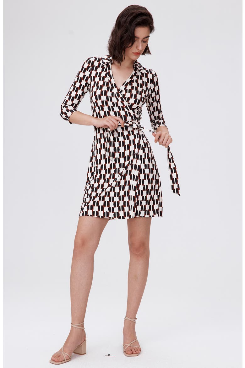 New Jeanne Two Geometric Print Silk Wrap Dress, Alternate, color, MAYPOLE BLK