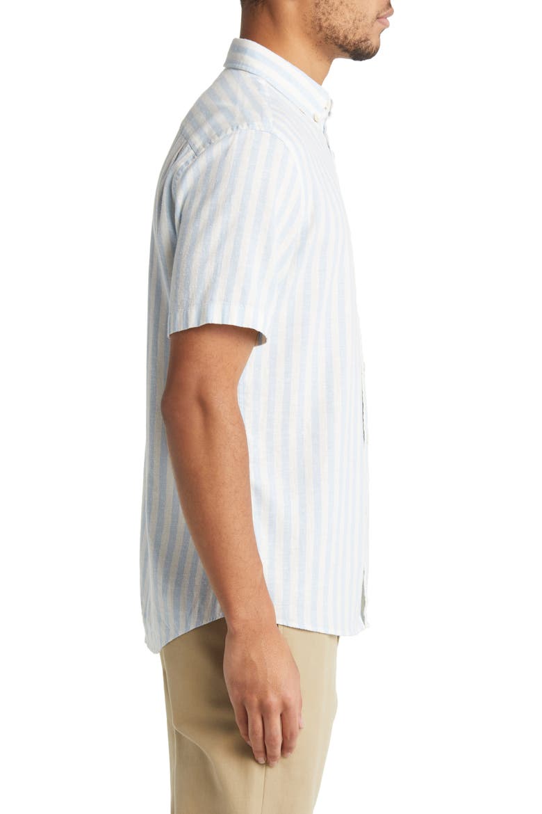 Breeze Stripe Short Sleeve Hemp Blend Button-Down Shirt, Alternate, color, SKY SHELL STRIPE