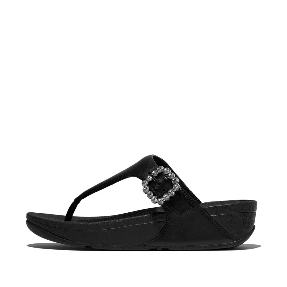 FitFlop Lulu Crystal-Buckle Toe-Post, Alternate, color, All Black