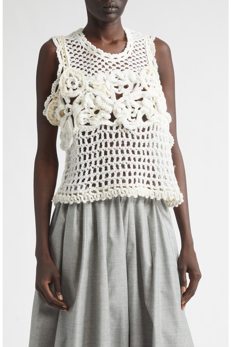 Crop Crochet Flower Mesh Tank, Main, color, OFF WHITE