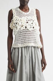 Tao Comme des Garçons Crop Crochet Flower Mesh Tank