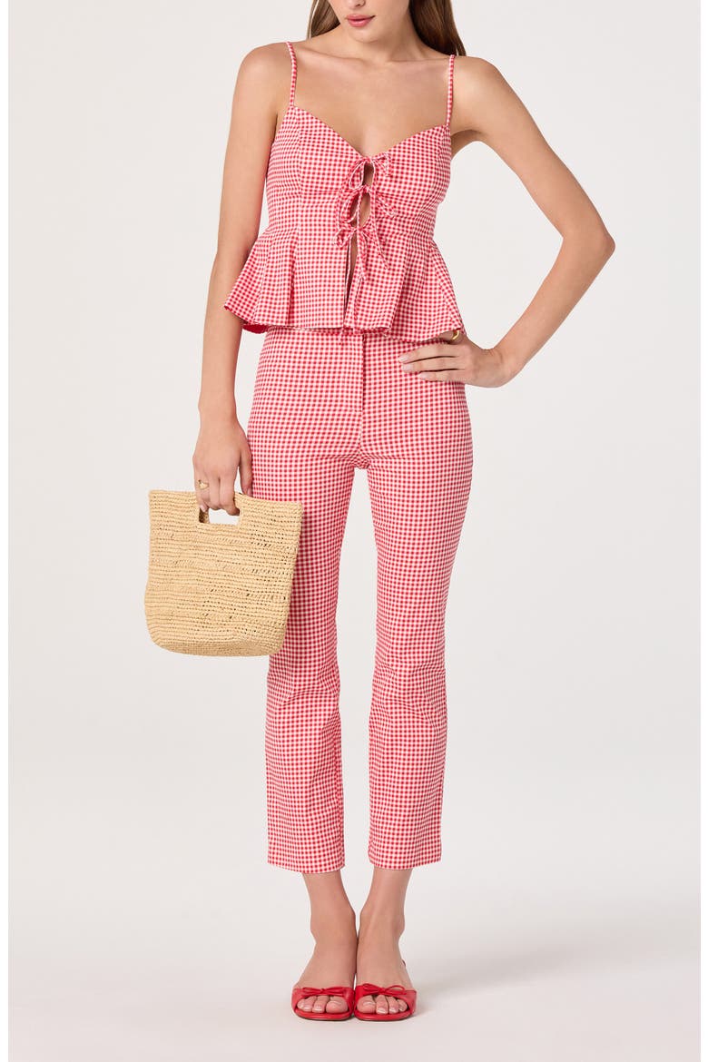 Alma Stretch Cotton Gingham Top, Alternate, color, RED GINGHAM