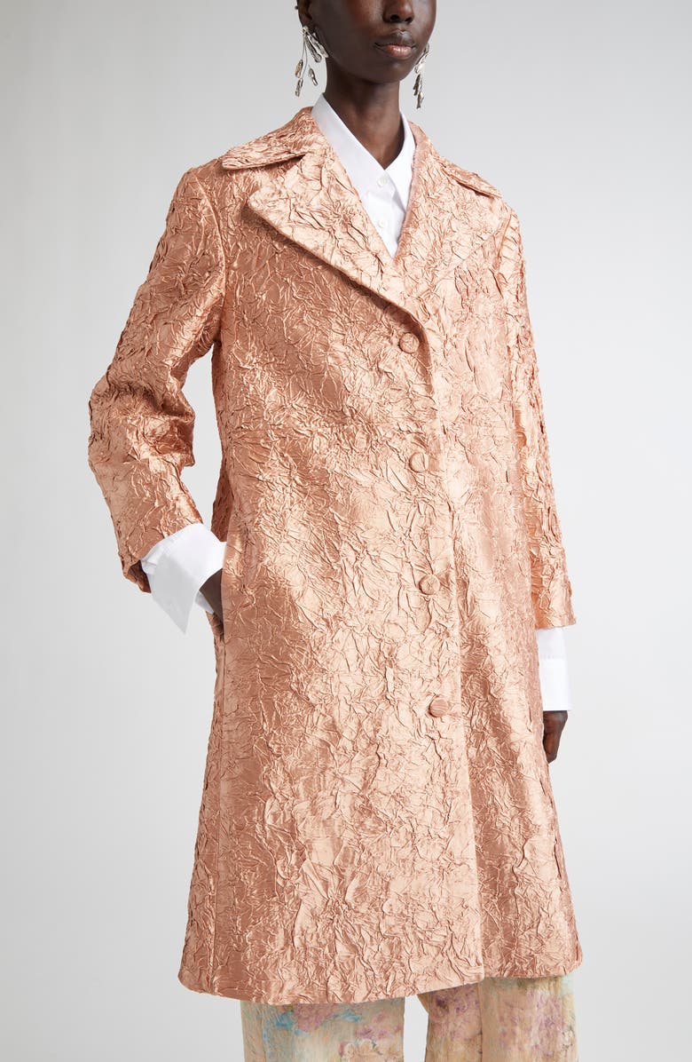 Dries Van Noten Crinkle Finish Velveteen Coat, Alternate, color, Peach