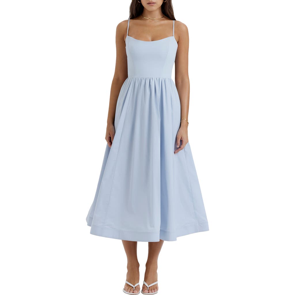 HOUSE OF CB Lolita Corset Cotton Blend Fit & Flare Dress in Soft Blue at Nordstrom, Size X-Small
