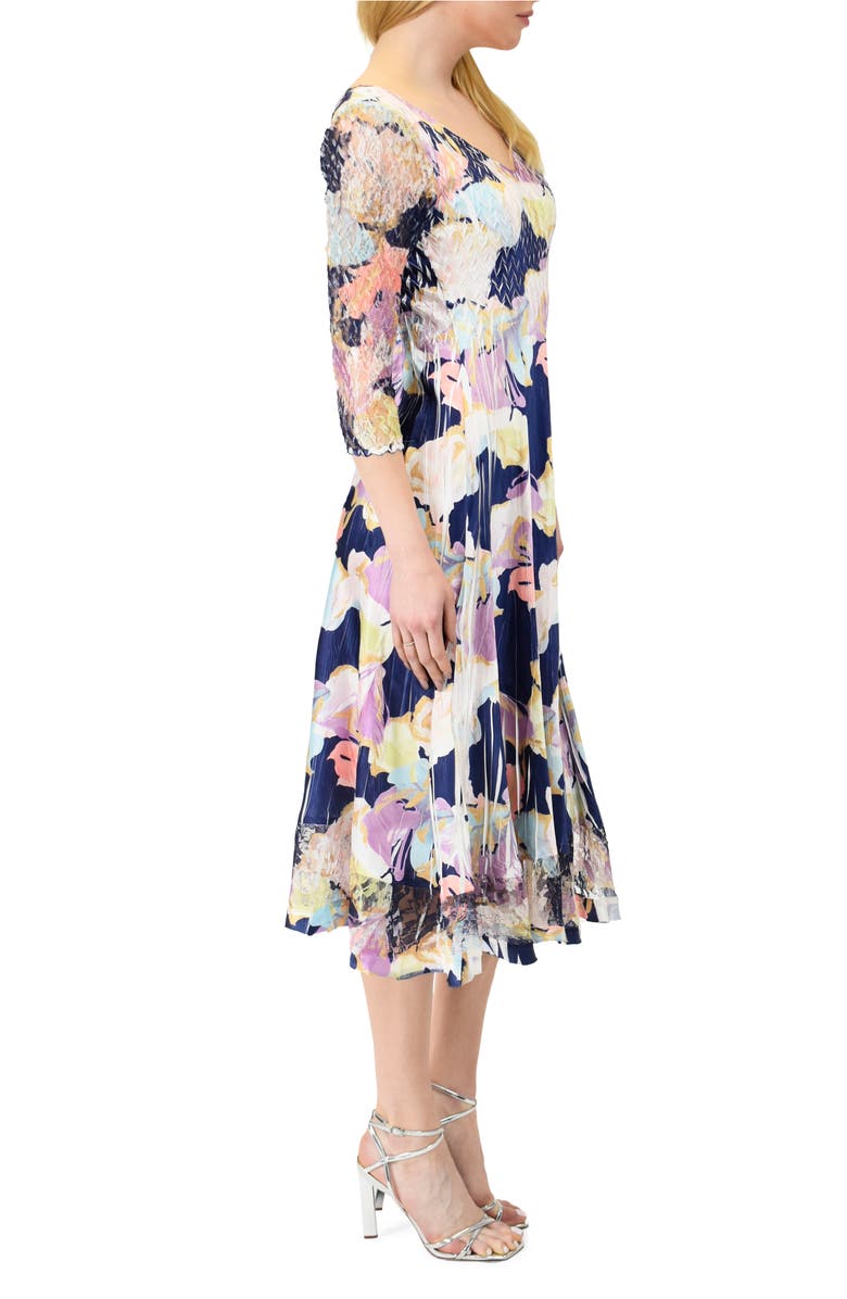 Komarov Floral Charmeuse & Lace Midi Dress, Alternate, color, 