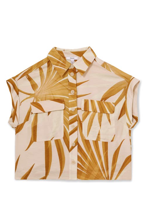 Reiss Womens Neutral Hannah Palm-print Woven Shirt In Brown
