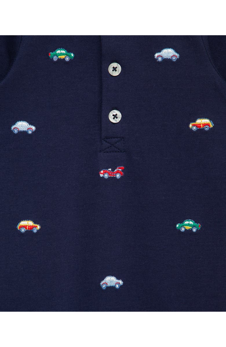 Little Me Cars Embroidered Romper & Socks Set, Alternate, color, Blue
