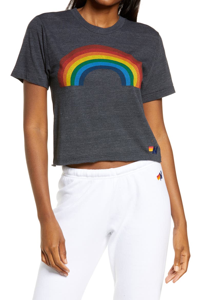 Big Rainbow Boyfriend Tee, Main, color, CHARCOAL