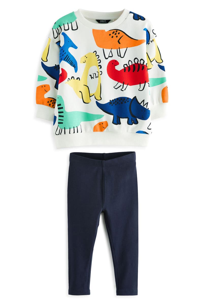 NEXT Kids' Dinosaur Print Cotton Sweatshirt & Leggings Set, Main, color,