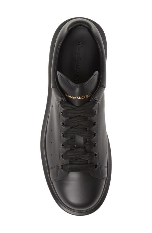 Alexander Mcqueen Black Sneakers With Logo Lettering On The Rear And Oversize Rubber Sole In Leather In Black/black