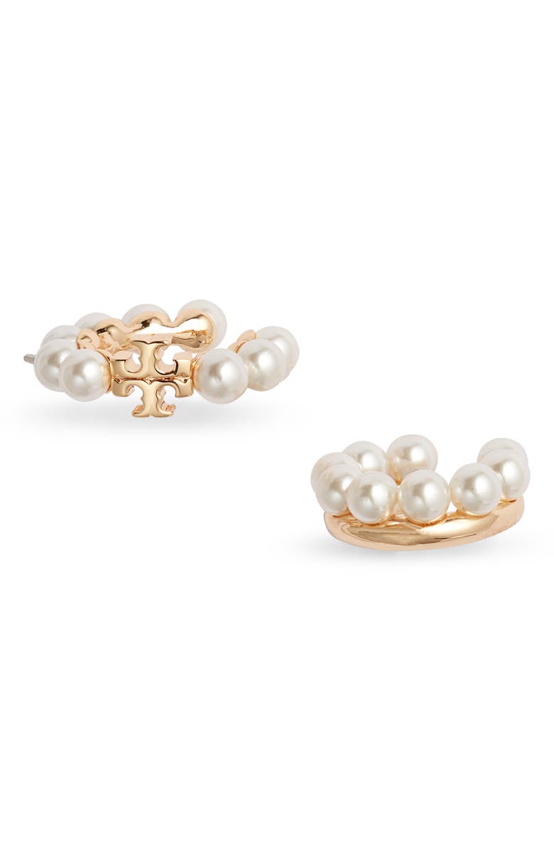 Tory Burch Kira Faux Pearl Mismatched Ear Cuffs, Main, color,