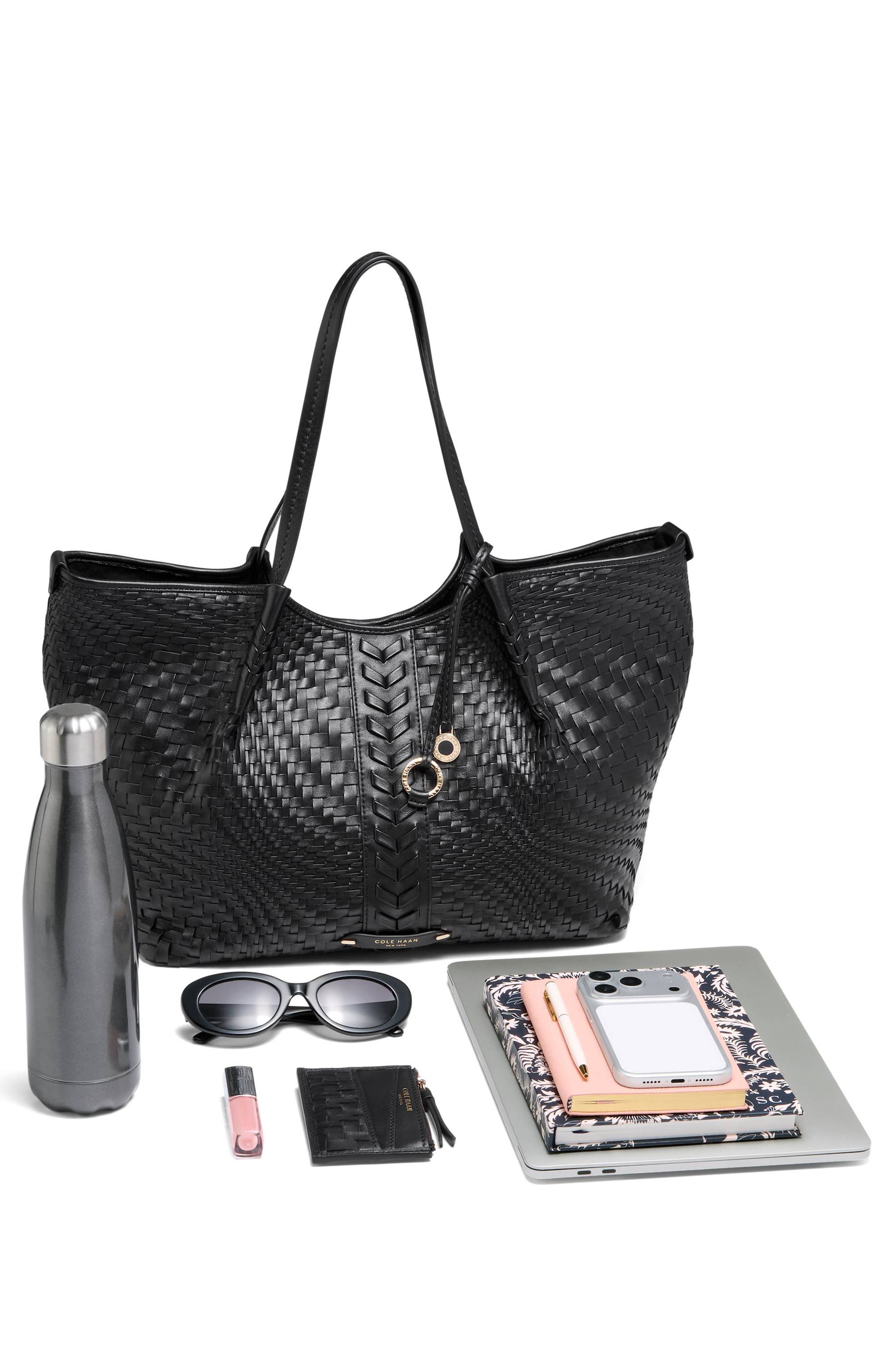 Isabella Slouchy Woven Leather Tote, Alternate, color, BLACK