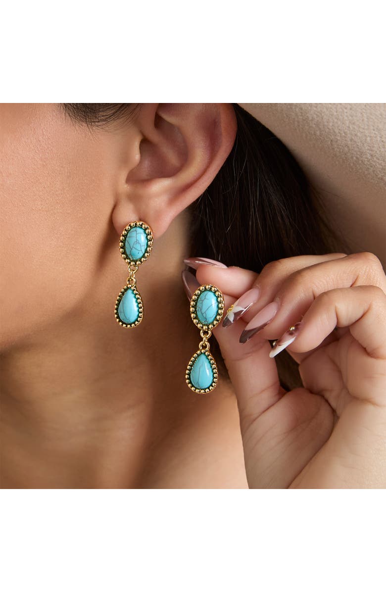 Jessica Simpson Turquoise Oxidized Dangle Earrings, Alternate, color, Gold, Turquoise