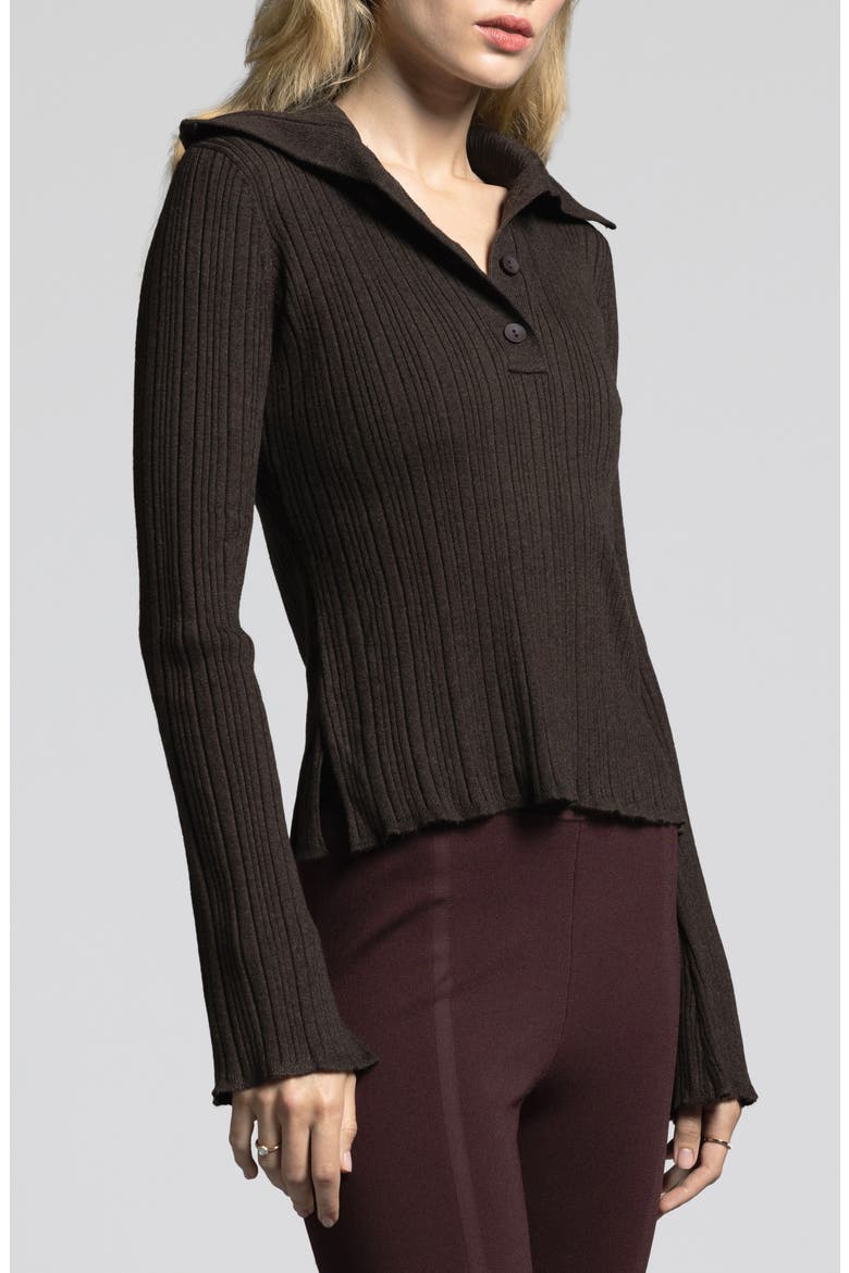 Marisa Ribbed Polo Sweater, Alternate, color, ESPRESSO