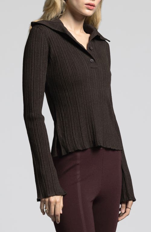 Weekend Los Angeles Marisa Ribbed Polo Sweater In Espresso