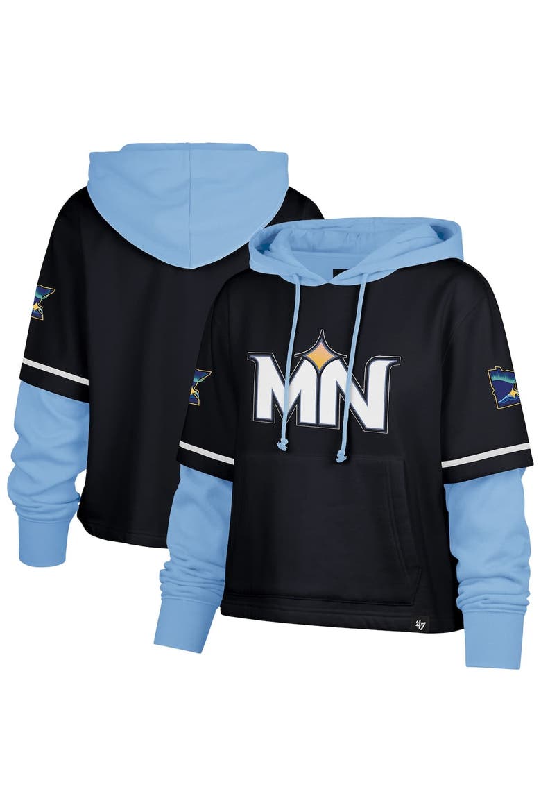 Women's '47  Navy Minnesota Twins City Connect Shortstop Cropped Pullover Hoodie, Main, color, Navy