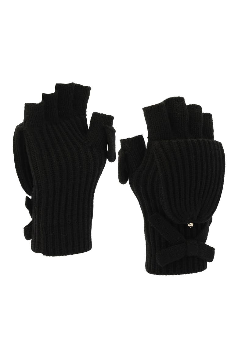 knit bow pop-top mittens, Alternate, color, BLACK