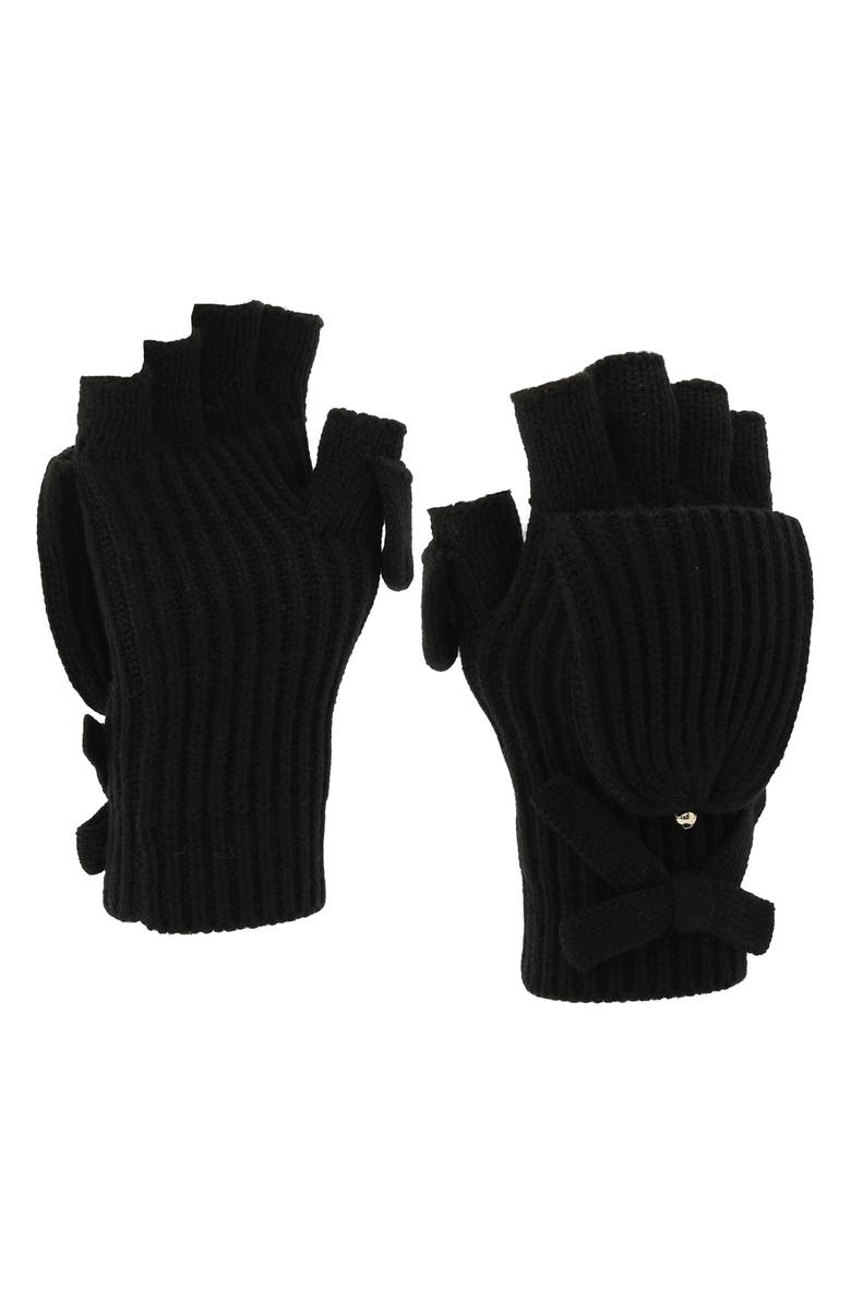 Kate Spade New York knit bow pop-top mittens, Alternate, color, Black