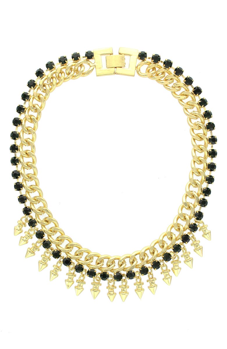 OLIVIA WELLES Crystal & Spike Bib Necklace, Main, color, Metallic