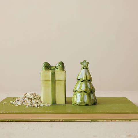 Hand-Painted Stoneware Tree & Gift Shakers