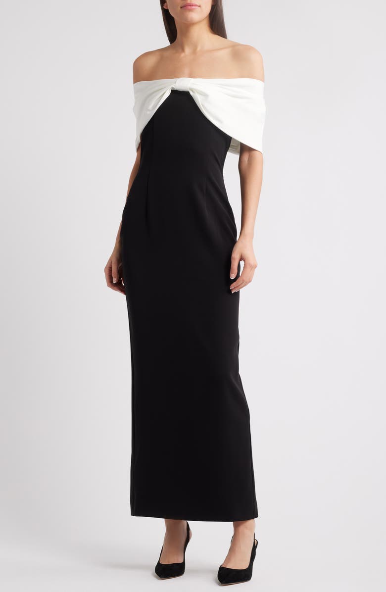 Sonya Moda Belluno Off the Shoulder Column Gown, Main, color, Black And White