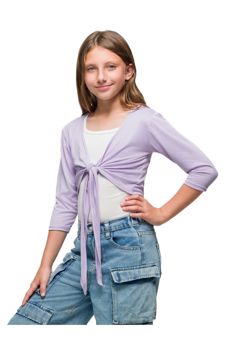 Tie Front Cropped Cardigan Shrug, Alternate, color, Lilac