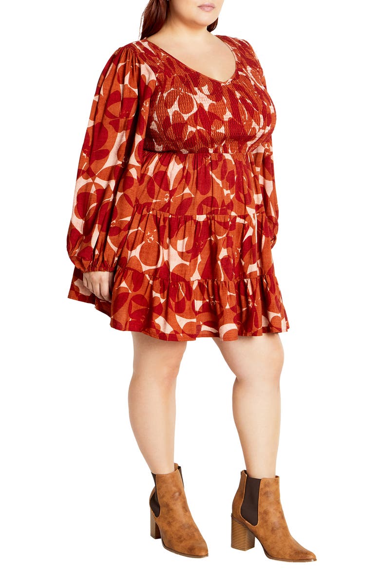 Celine Luna Print Long Sleeve Minidress, Alternate, color, RED PRINT