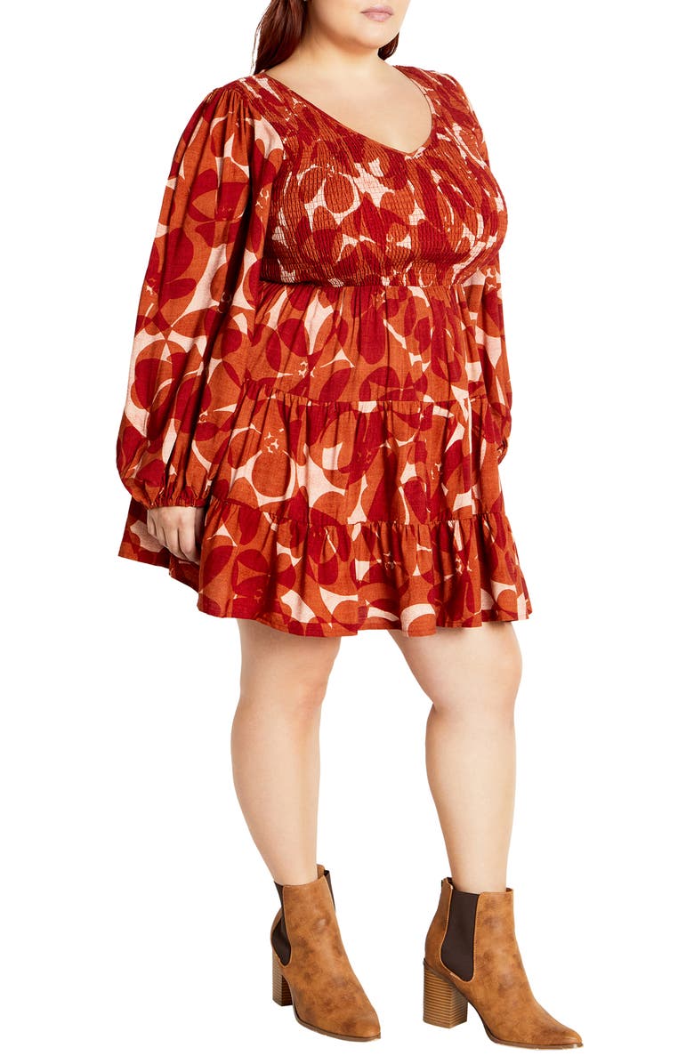 City Chic Celine Luna Print Long Sleeve Minidress, Alternate, color, Red Print