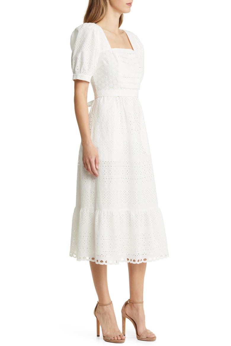 Lace Overlay Cotton Midi Dress (Nordstrom Exclusive), Alternate, color, LUCENT WHITE