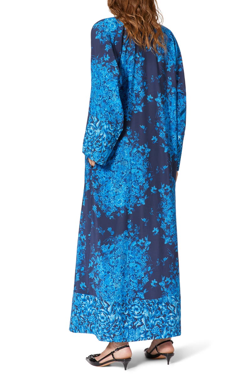 Valentino Delft Floral Print Long Sleeve Silk Caftan Maxi Dress, Alternate, color, 