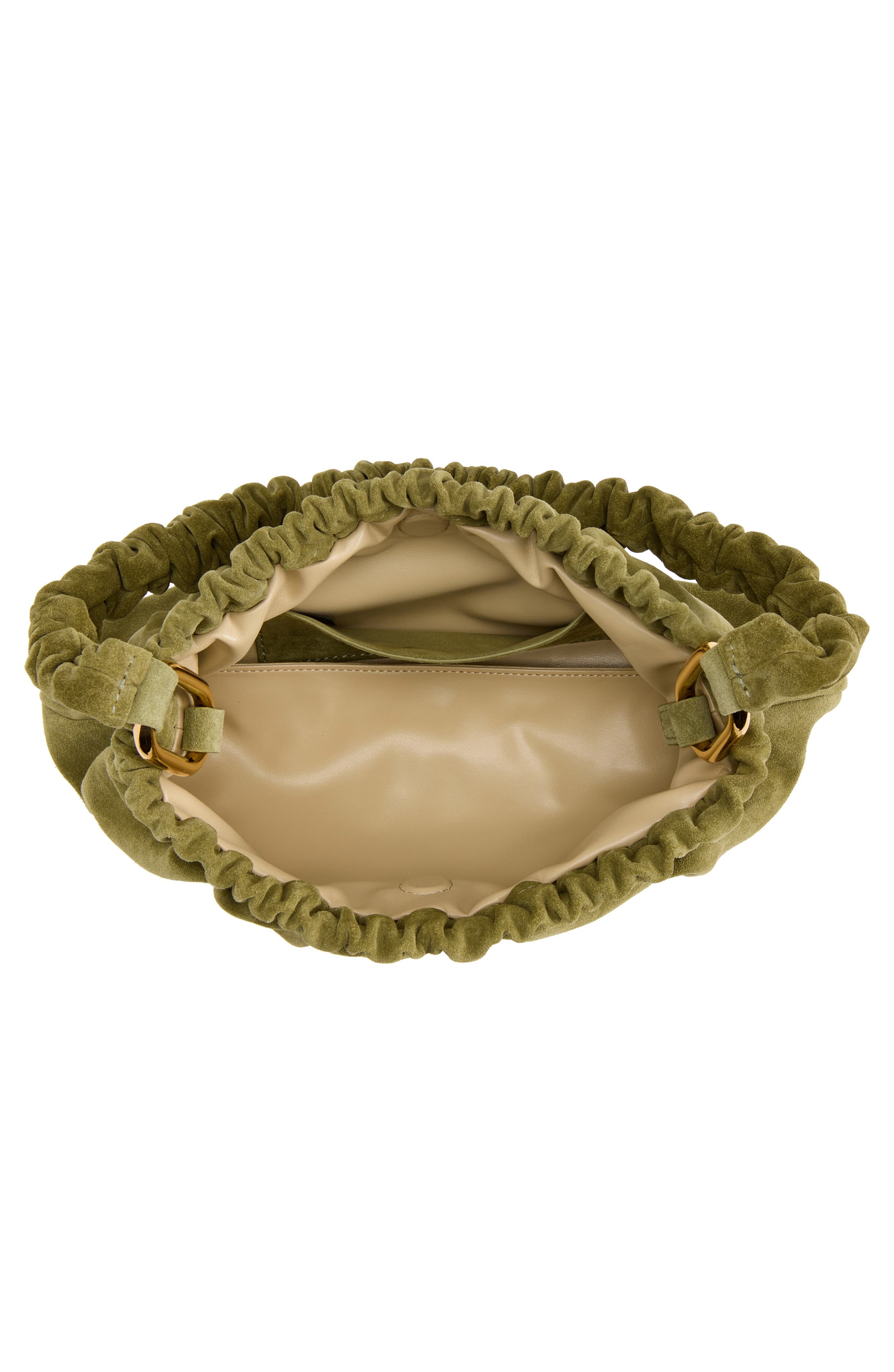 Ruched Suede Leather Clutch, Alternate, color, 00V57 THYME